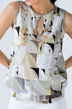 Load image into Gallery viewer, Taupe Keyhole Detail Print Top
