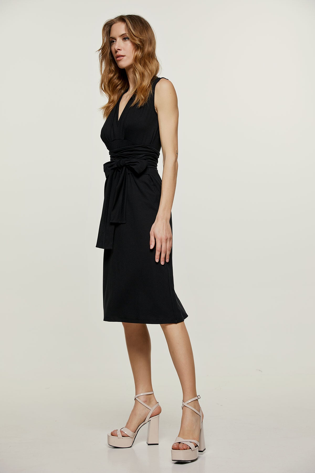 Sleeveless Empire Line Dress in Black Jersey Conquista Sleeveless Empire Line Dress in Black Jersey Conquista