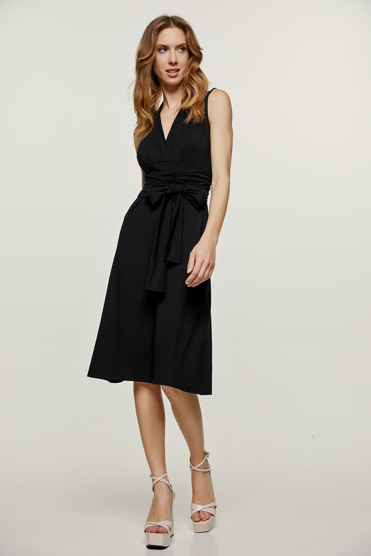 Sleeveless Empire Line Dress in Black Jersey Conquista Sleeveless Empire Line Dress in Black Jersey Conquista