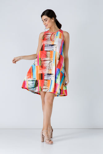 Coral  A Line Print Dress