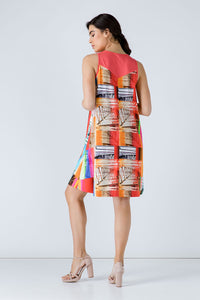 Coral  A Line Print Dress