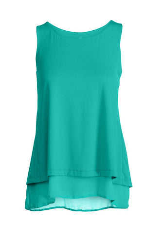 Women's Teal Layered Asymmetrical Top in Viscose-Polyester-Elastane Jersey Blend