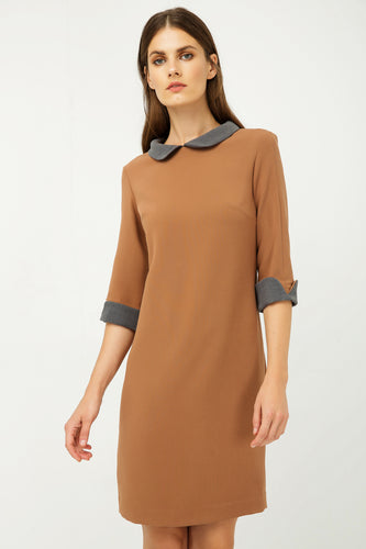 Straight Winter Dress with Contrast Peter Pan collar