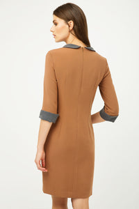 Straight Winter Dress with Contrast Peter Pan collar