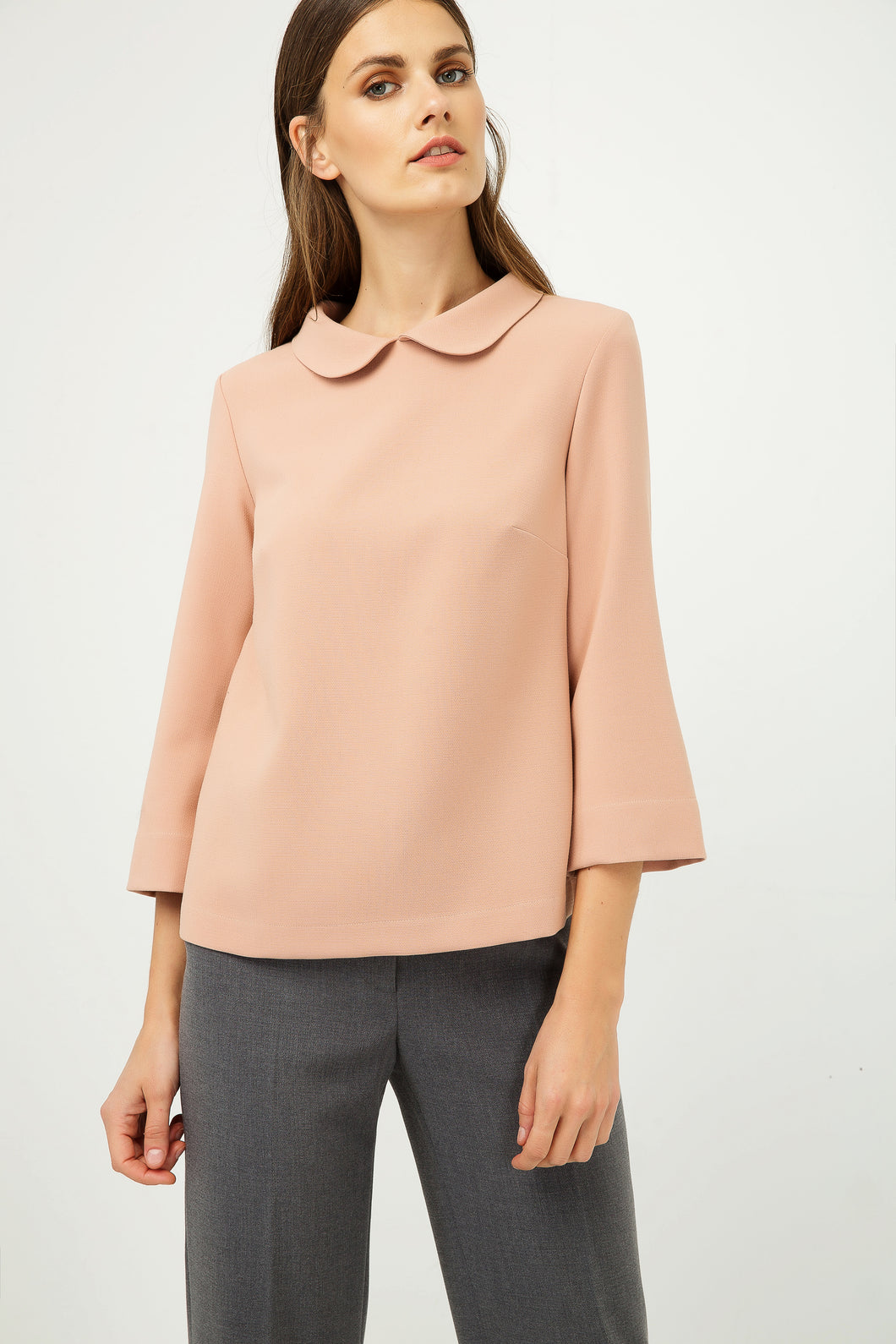 Bell Sleeve Peach Top with Peter Pan Collar