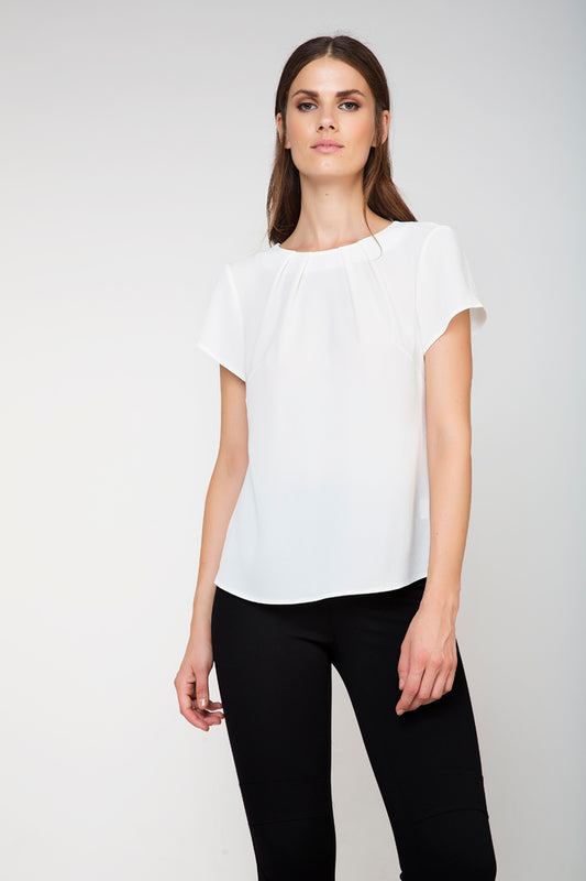 Women's Elegant White Polyester-Elastane Georgette Crepe Top with Keyhole Back