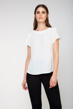 Load image into Gallery viewer, Women&#39;s Elegant White Polyester-Elastane Georgette Crepe Top with Keyhole Back