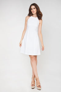 Women's Classic White Cotton-Blend Gabardine A-Line Dress with Stretch