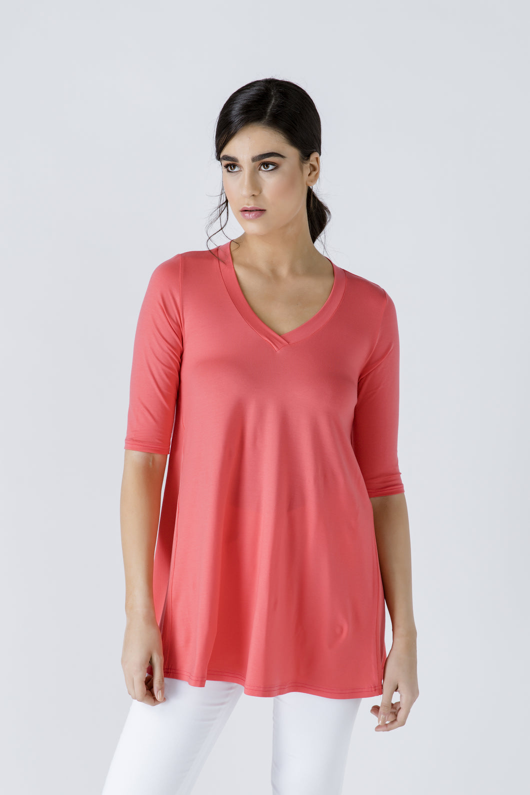 V Neck Top with Crepe Detail
