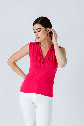 V Neck Sleeveless Red Top