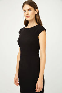Solid Colour Dress with Cap Sleeves Black Color