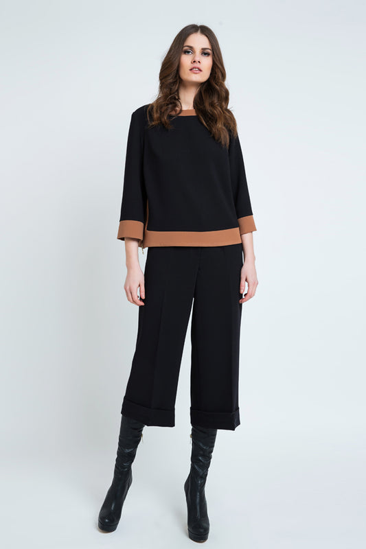 Μαύρες culottes με γυριστό τελείωμα