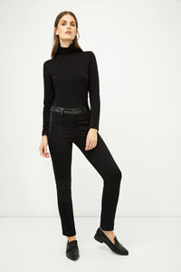 Mid Rise Pleather Detail Jeggings Black