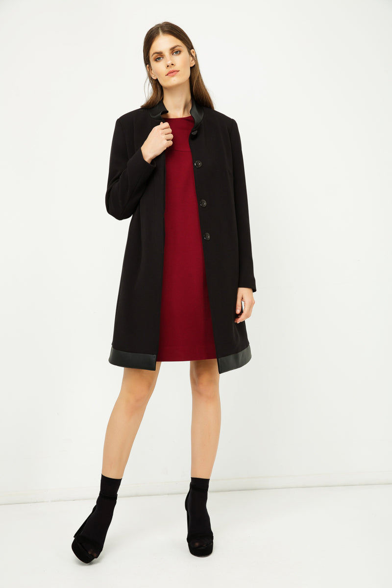 Black Coat with Pleather Detail