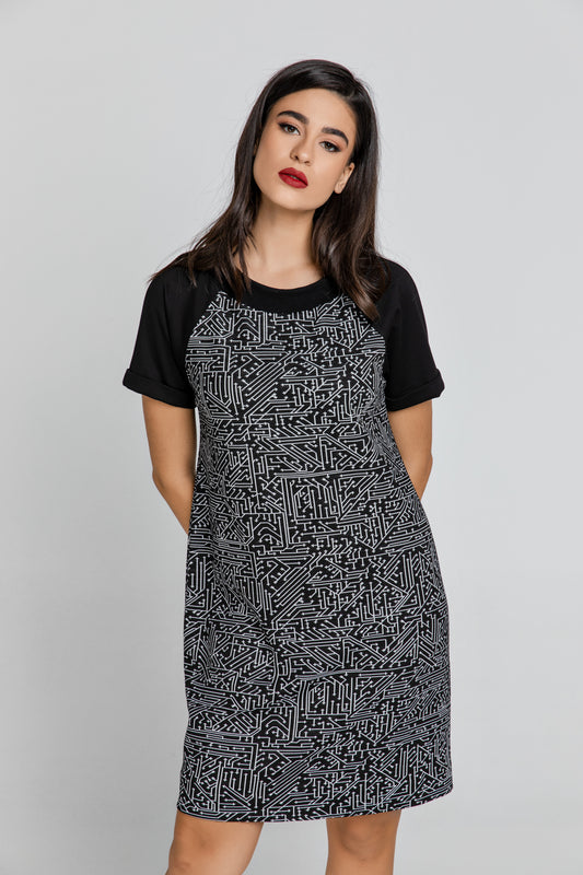 Ασπρόμαυρο Φόρεμα σε Γραμμή Α Conquista Fashion