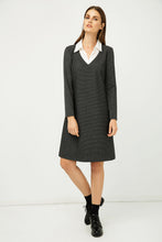 Load image into Gallery viewer, Shirt Collar Detail Dark Striped Grey Dress