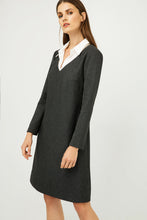 Load image into Gallery viewer, Shirt Collar Detail Dark Striped Grey Dress