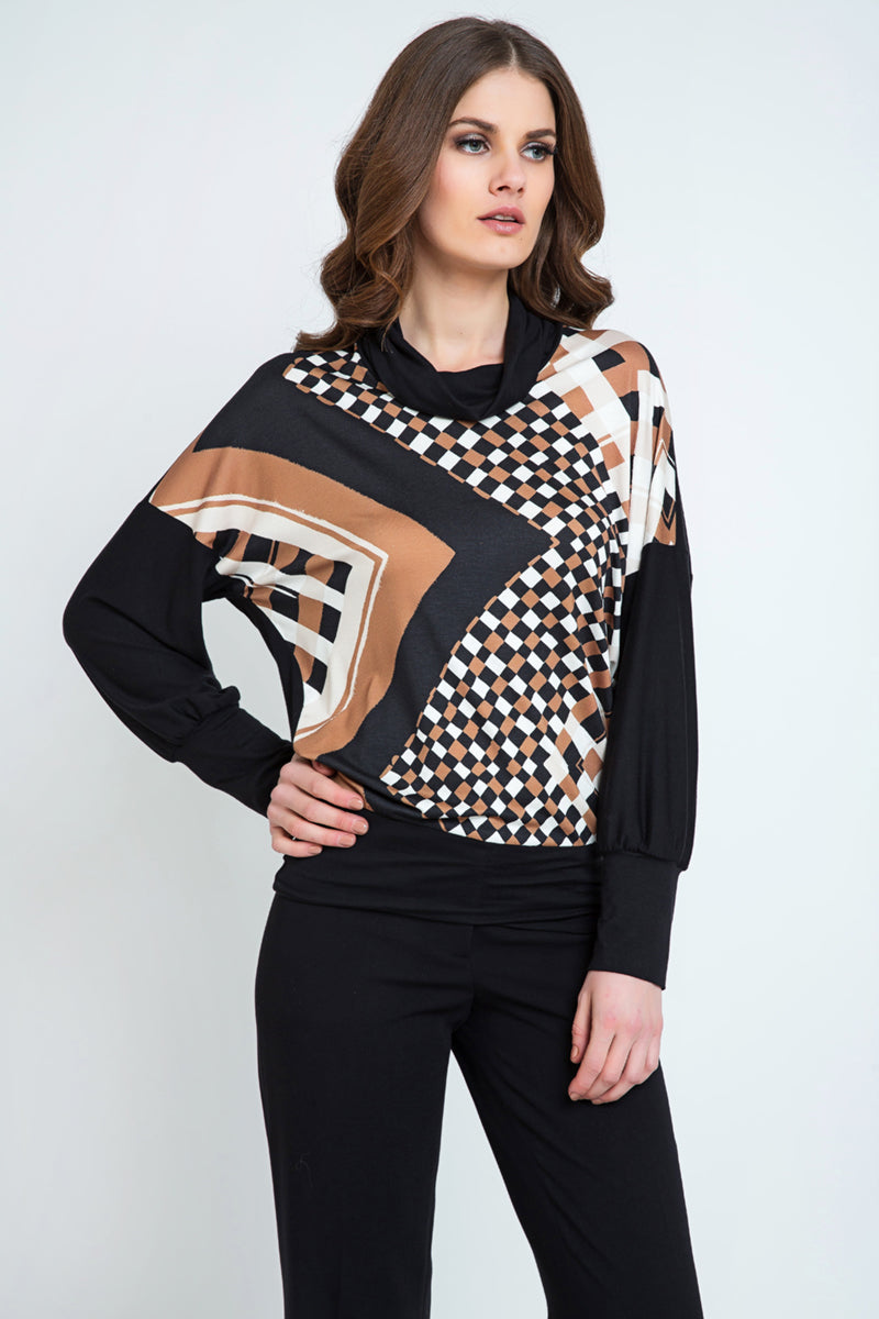 Geometric Print Batwing Top