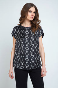 Short Sleeve Black and White Print Top