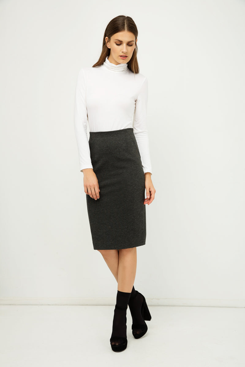 Dark Grey High Waist Fitted Pencil Skirt
