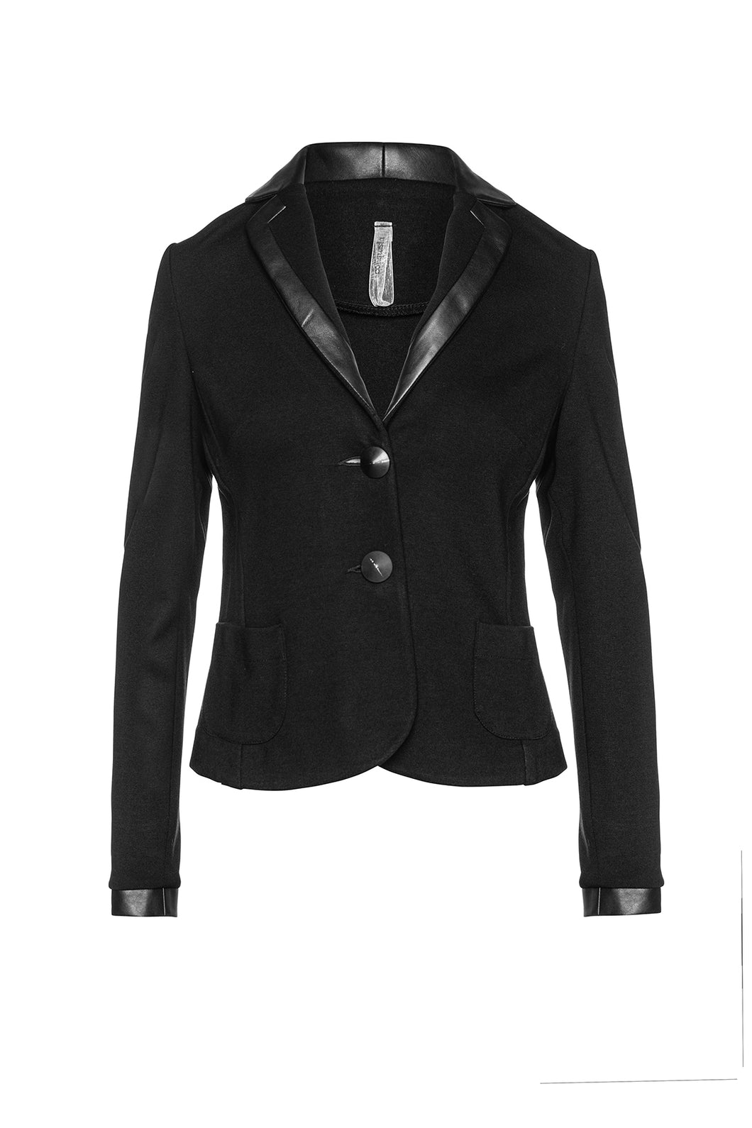 Black Fitted Jacket with Faux Leather Detail
