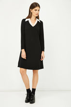 Load image into Gallery viewer, Shirt Collar Detail Black Striped Dress