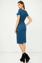 Load image into Gallery viewer, Petrol Fitted Cap Sleeve Dress