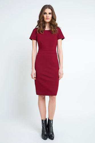 Burgundy Fitted Cap Sleeve Dress