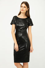 Load image into Gallery viewer, Black Leather Effect Fitted Dress
