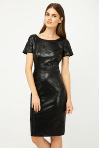 Black Leather Effect Fitted Dress