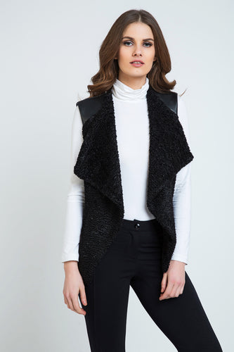 Astrakhan Winter Vest with Pleather Detail