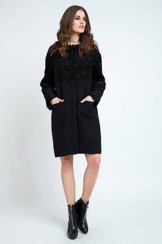 Straight Black Coat with Astrakhan