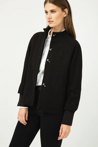 Woollen Black Short Jacket with Knit Cuffs