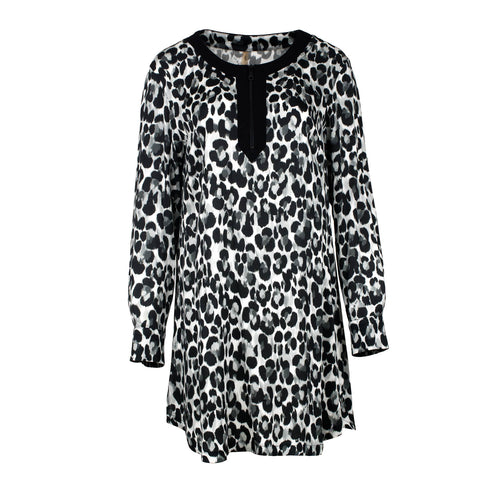 Animal Print Satin Viscose Long Sleeve Dress