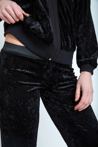 Crushed Velvet Straight Leg Pants with Elasticated Waistband by Conquista Fashion