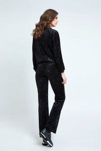 Crushed Velvet Straight Leg Pants with Elasticated Waistband by Conquista Fashion