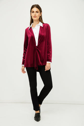 Burgundy Velvet Cardigan with Ties