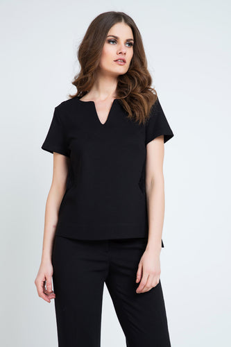 Black Short Sleeve V Neck Top