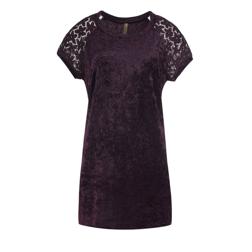 A Line Punto di Roma Burgundy Dress with Lace Detail