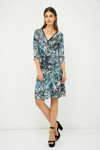 Load image into Gallery viewer, Print Jersey Faux Wrap Dress in Blue