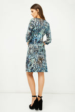 Load image into Gallery viewer, Print Jersey Faux Wrap Dress in Blue