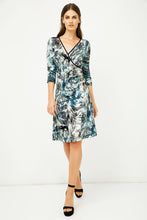 Load image into Gallery viewer, Print Jersey Faux Wrap Dress in Dark Navy