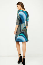 Load image into Gallery viewer, Print Jersey Faux Wrap Dress in Petrol