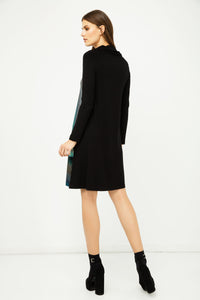 A Line Print Dress with Turtle Neck in Petrol