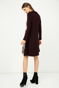 A Line Print Dress with Turtle Neck