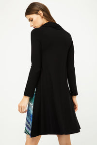 A Line Print Dress with Turtle Neck in Black