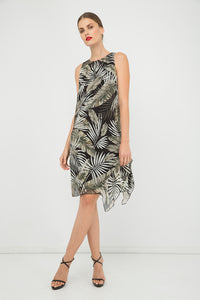 Sleeveless Print Chiffon Dress with Frill Detail