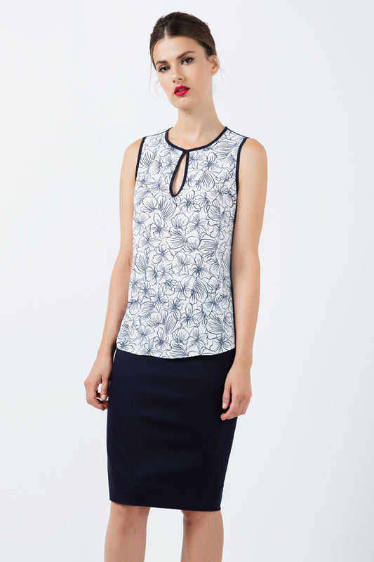 Sleeveless Floral Keyhole Top