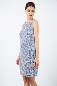 Sleeveless Floral A Line Dress with Button Detail