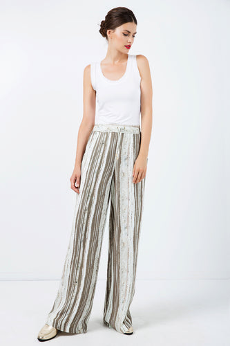 Women's Bohemian Striped Viscose Crepe Wide-Leg Pants